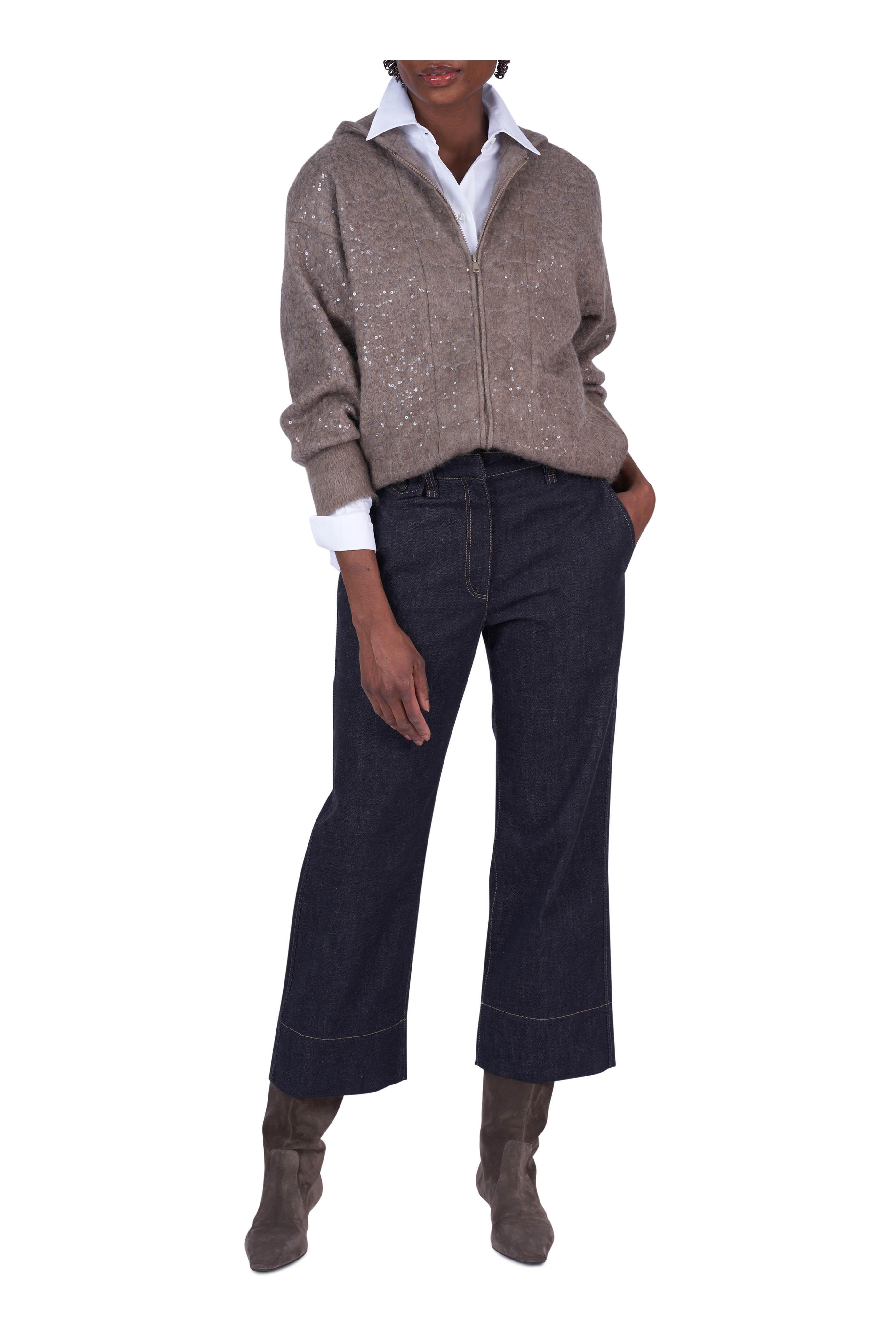 Brunello Cucinelli - Beige Embroidered Hoodie