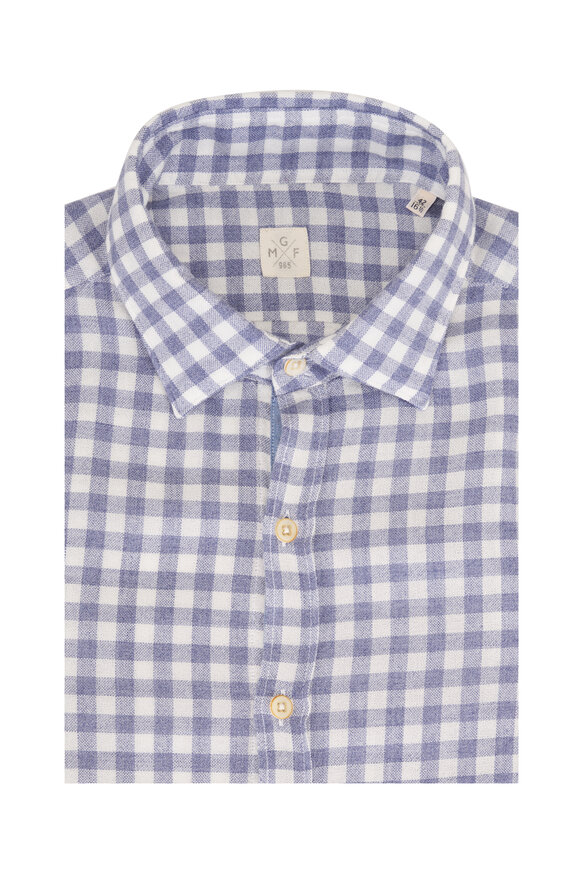 GMF Blue Snow Gingham Cotton Sport Shirt