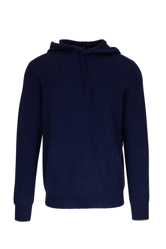 Kinross - Navy Cashmere Pullover Hoodie