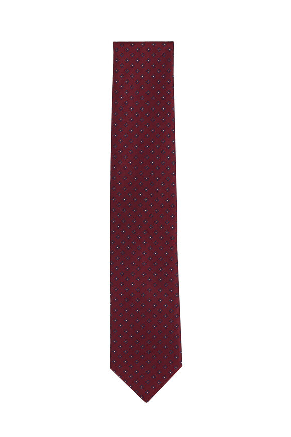 Geoff Nicholson Red & Navy Micro Floral Necktie - view 1