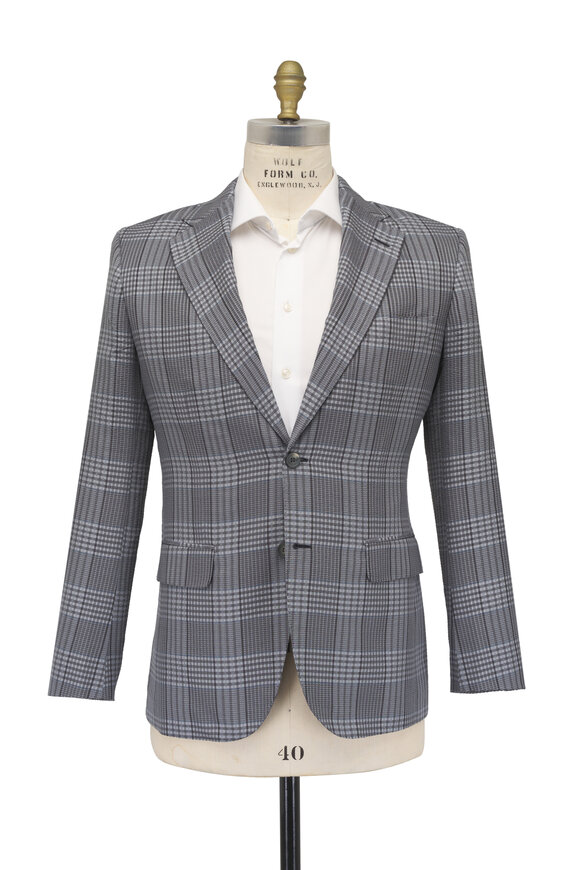 Brioni Anthracite Plaid Silk Seersucker Sportcoat - view 2