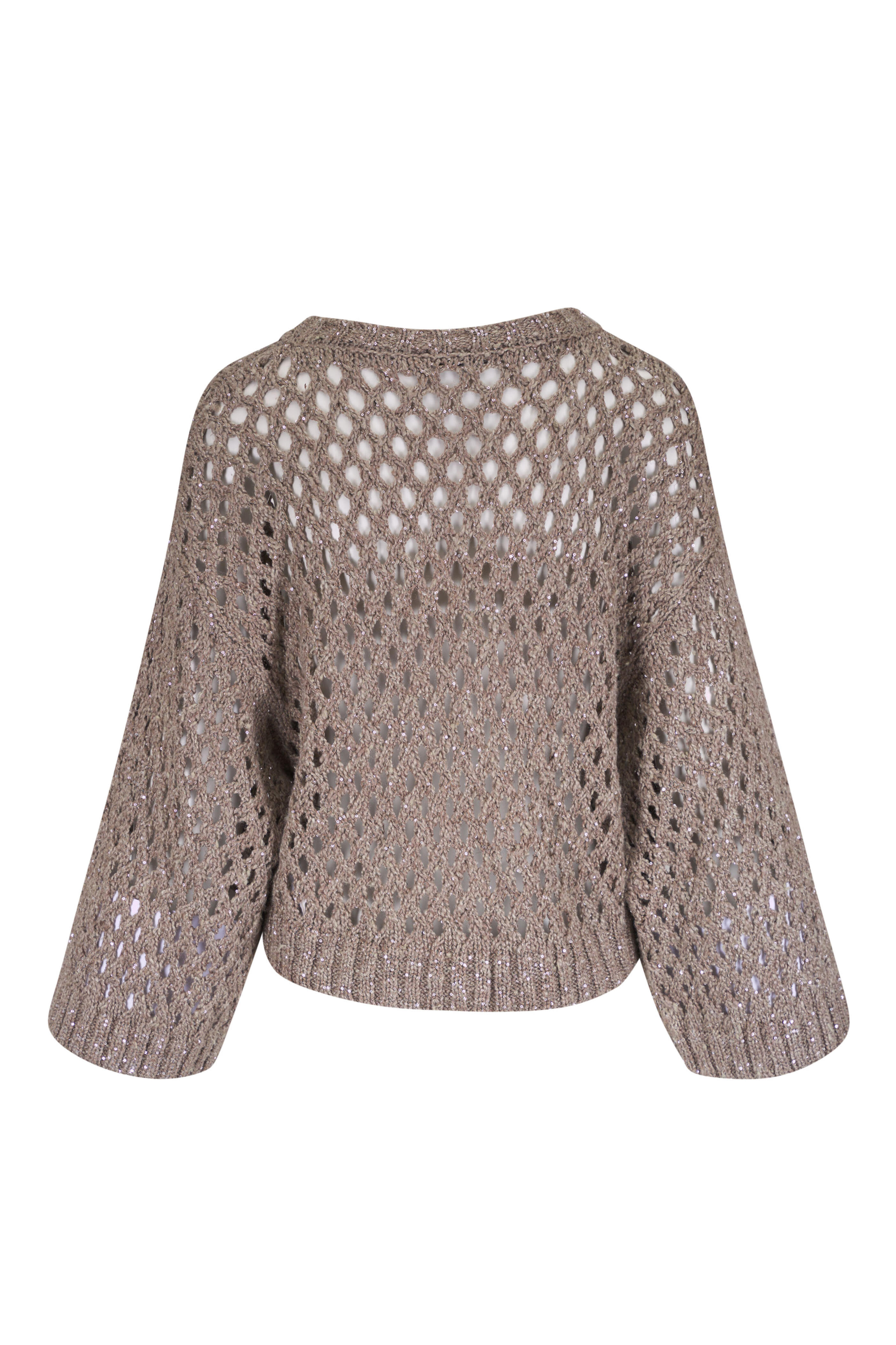 Brunello Cucinelli - Dark Beige Sequin Open Knit Sweater