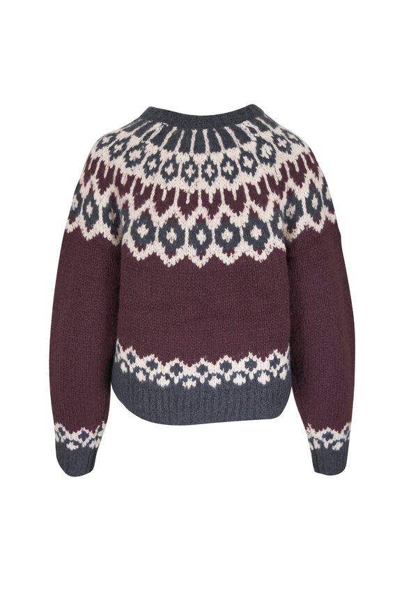 Nili Lotan Isaline Burgundy Cashmere Fair Isle Sweater - view 2