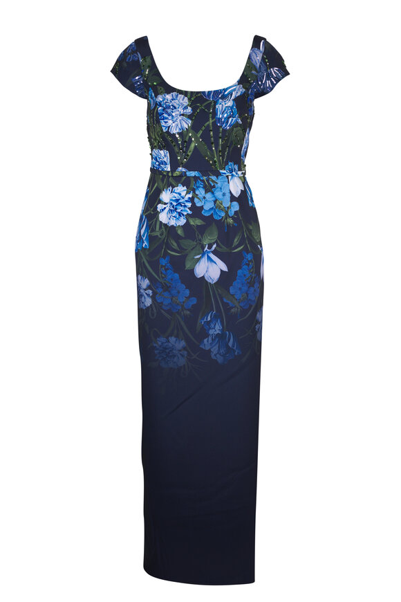 Sachin + Babi - Bianca Carnation Pink Bouquet Print Gown Sachin + Babi - Bianca Carnation Pink Bouquet Print Gown