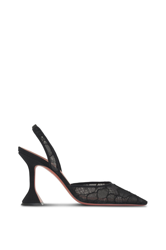 Amina Muaddi - Holli Black Lace Slingback, 90mm