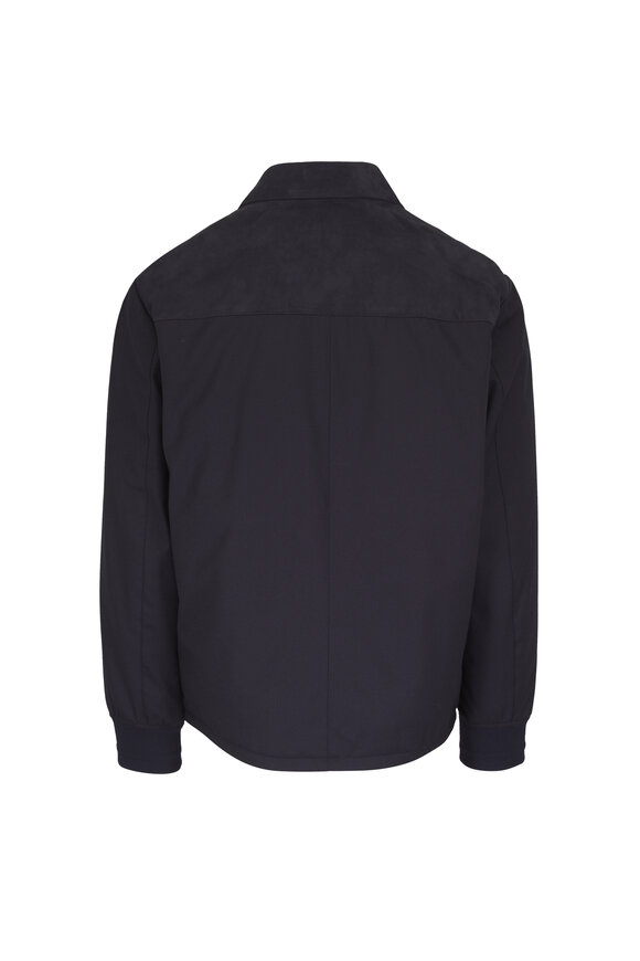 Canali Solid Navy Leather Jacket - view 3