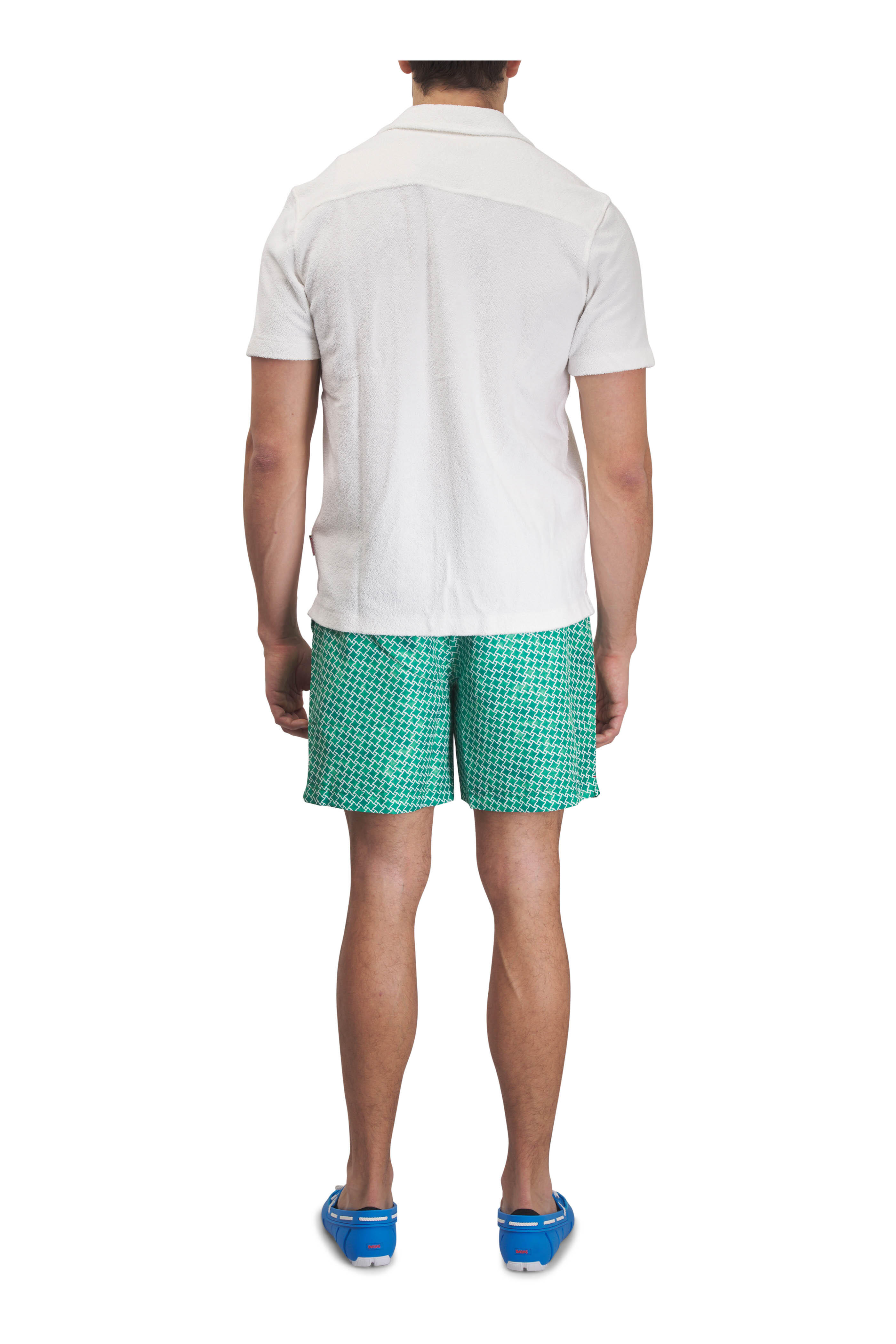 Orlebar Brown - Standard Caddie Green Geometric Print Swim Trunks
