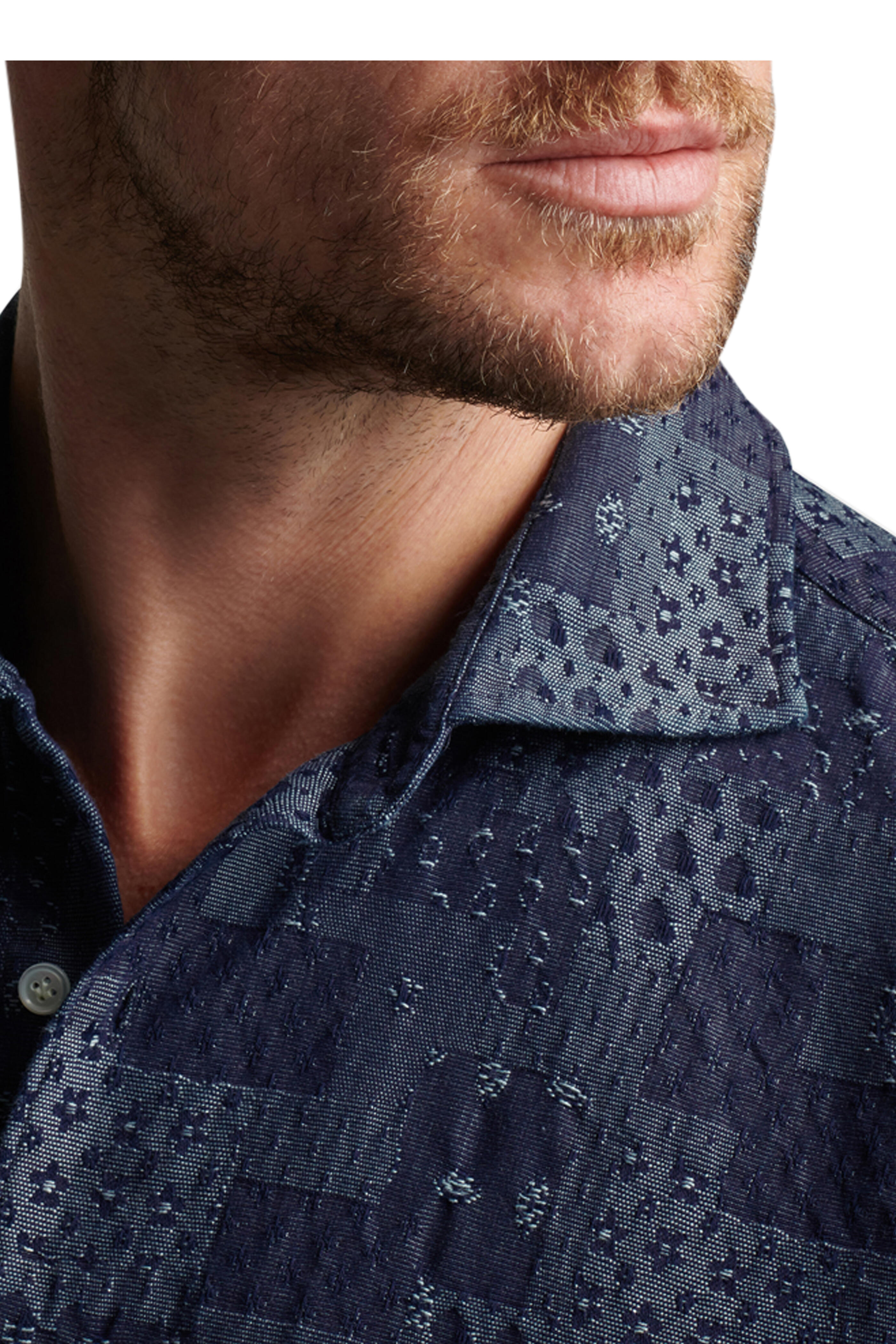 Peter Millar - Indigo Printed Cotton Short Sleeve Sport Shirt