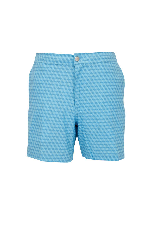 Peter Millar - Marina Blue Chiavari Cube Print Swim Trunks