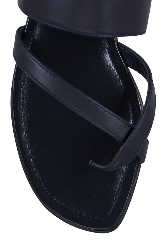 Manolo Blahnik Susa Navy Leather Flat Sandal - view 5