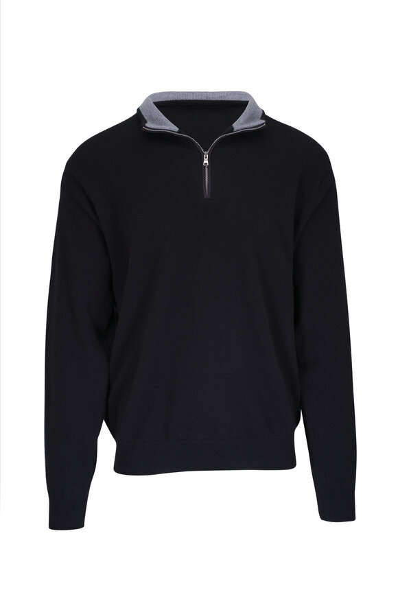 Peter Millar Black Cashmere Quarter Zip Pullover