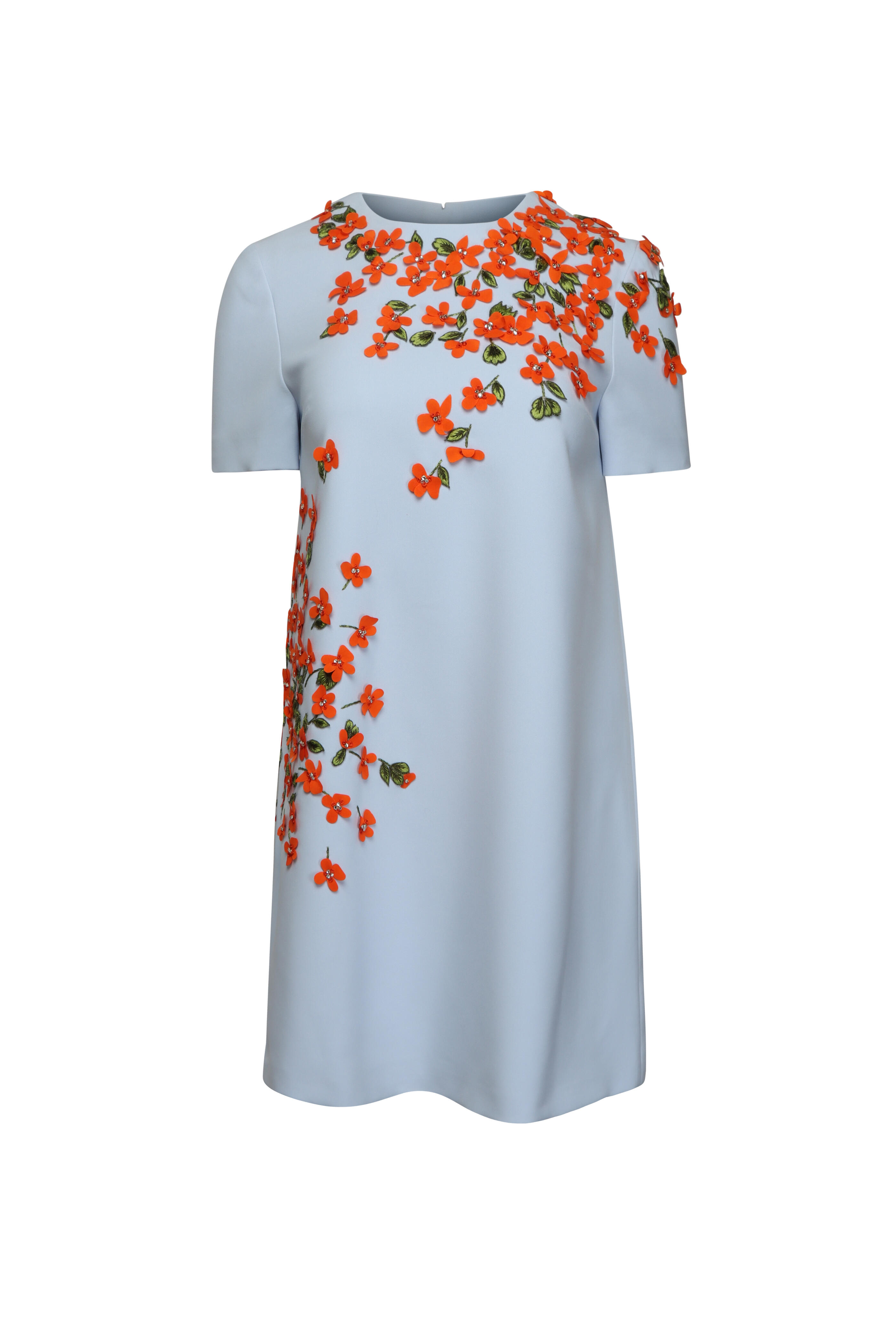 Carolina Herrera - Blue Floral Embellished Shift Dress