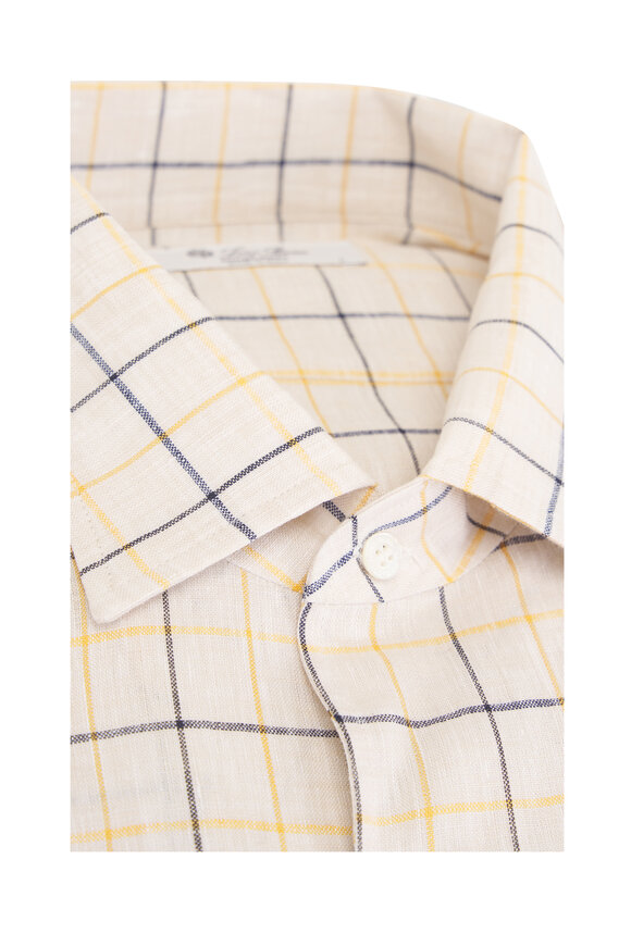 Loro Piana André Blue & Yellow Solaire Belt Linen Sport Shirt - view 2