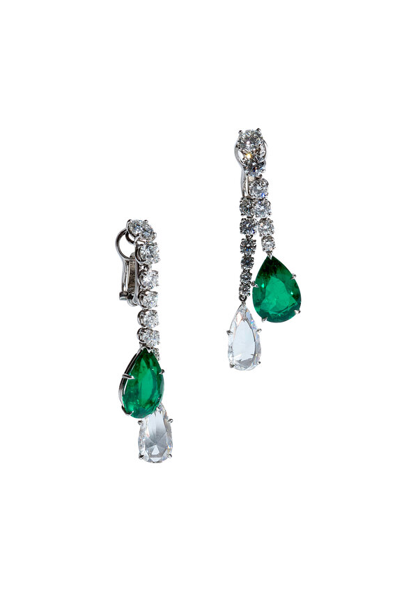 Bayco - Platinum Emerald & Diamond Drop Earrings