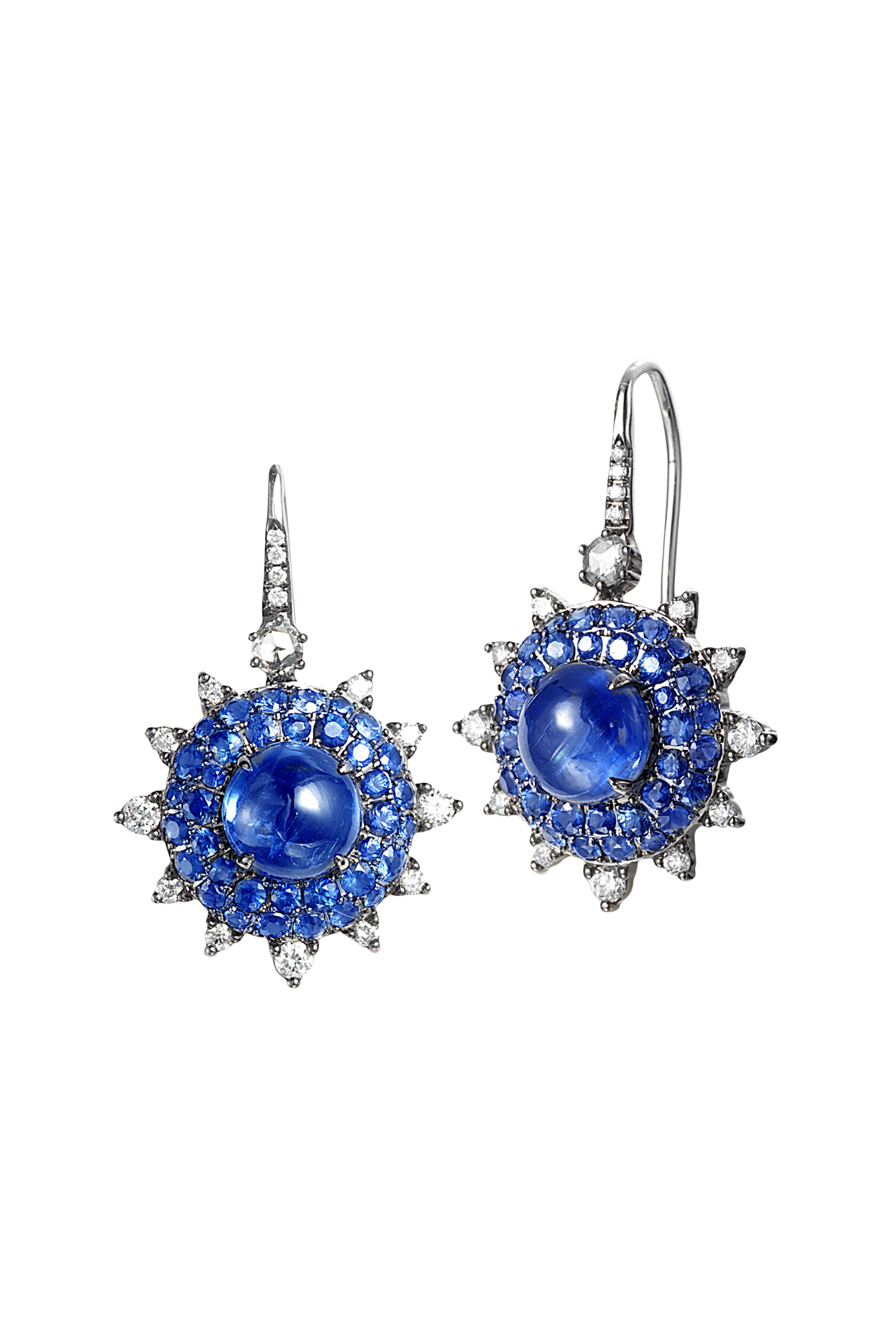 Nam Cho - 18k Blue Sapphire Kyanite Diamond Drop Earrings