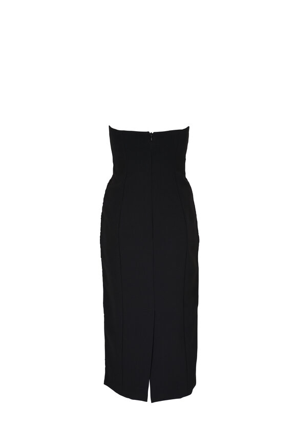 Carolina Herrera - Black Silk Strapless Gathered Midi Dress