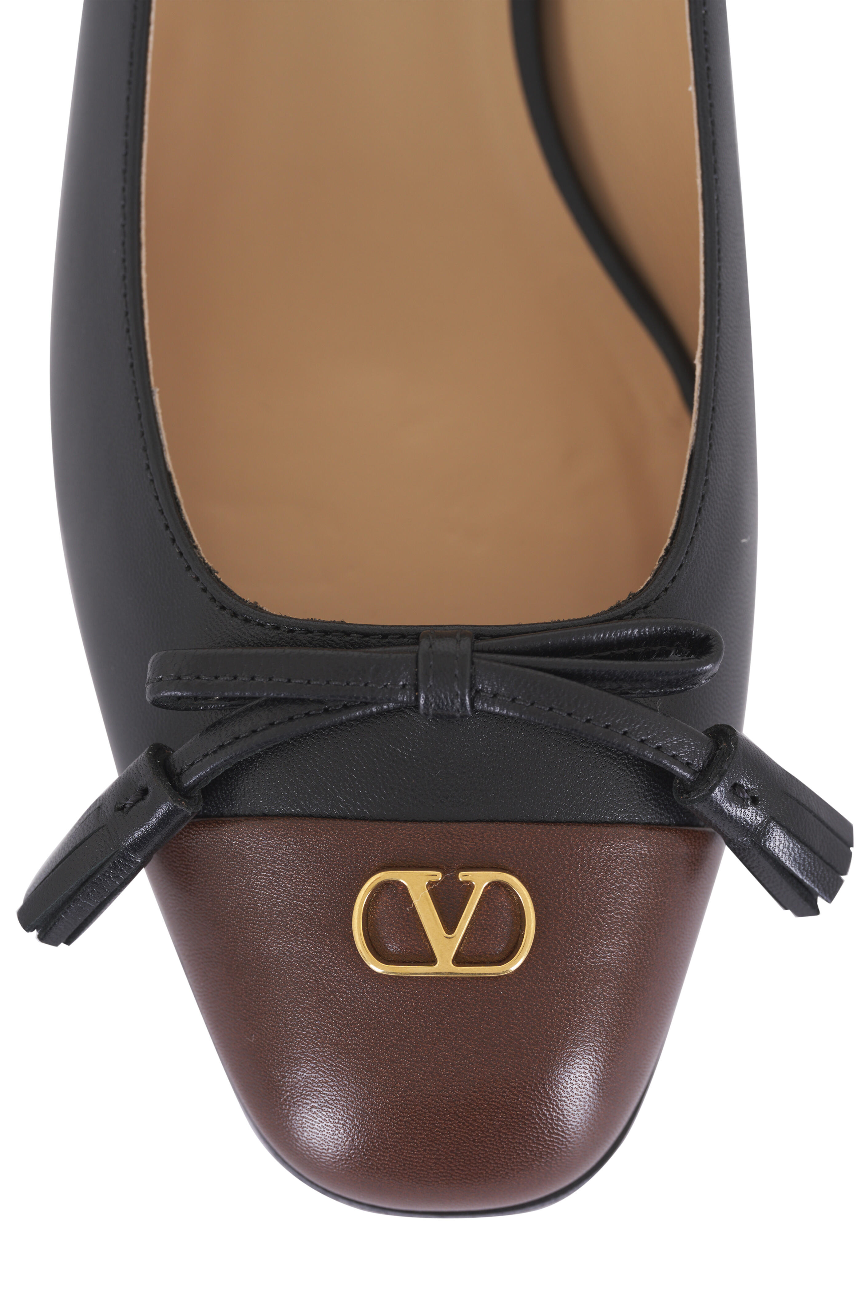 Valentino Garavani - Black & Brown Leather Ballerina Flat, 25mm