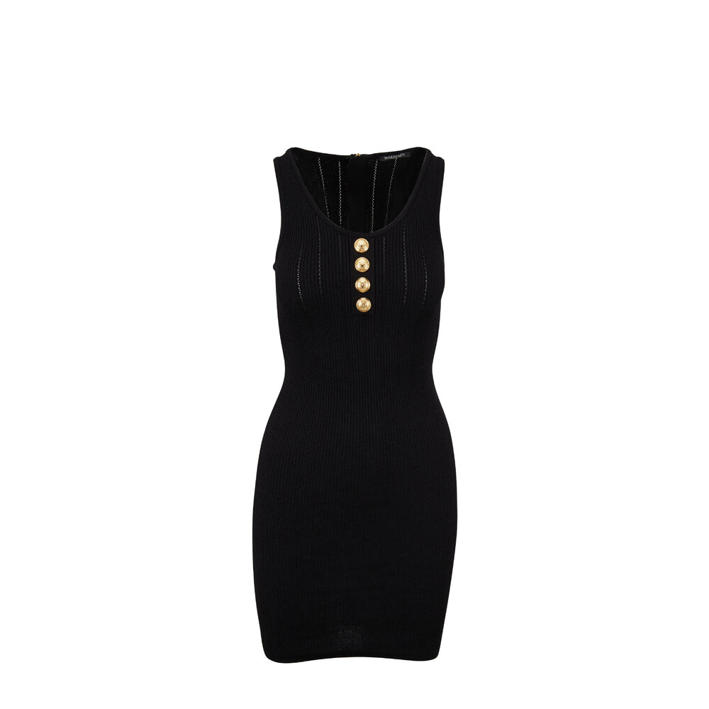 Balmain - Black Front Button Mini Dress