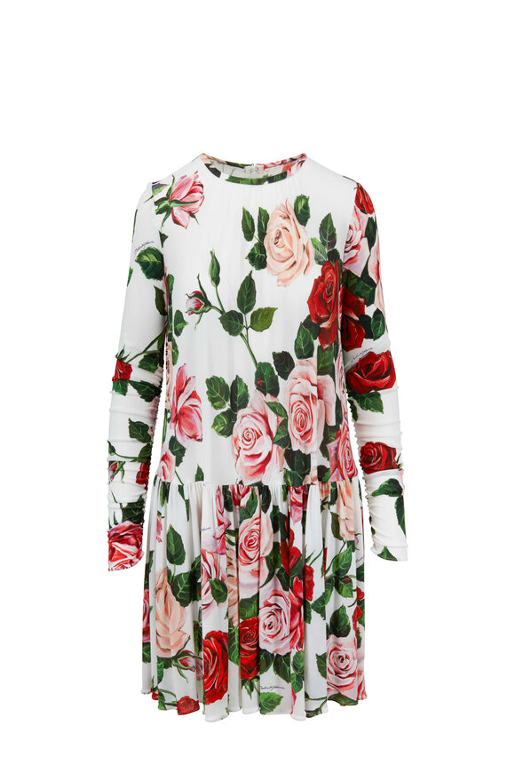 Dolce & Gabbana - White Rose Printed Swing Dress