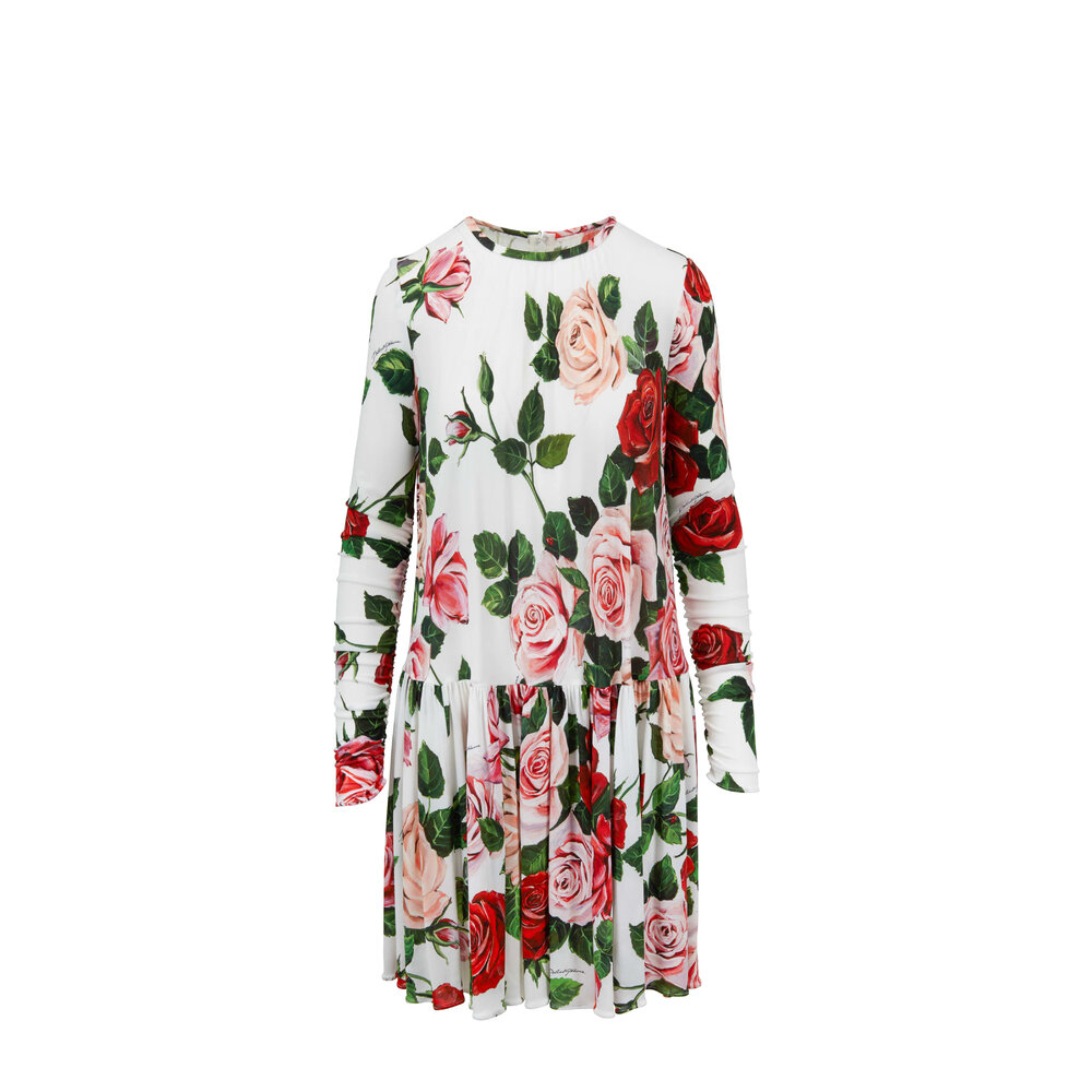 25SS new/Dolce & Gabbana 花柄シルクトップス tops Multi Dolce & Gabbana - White Rose Printed Swing Dress