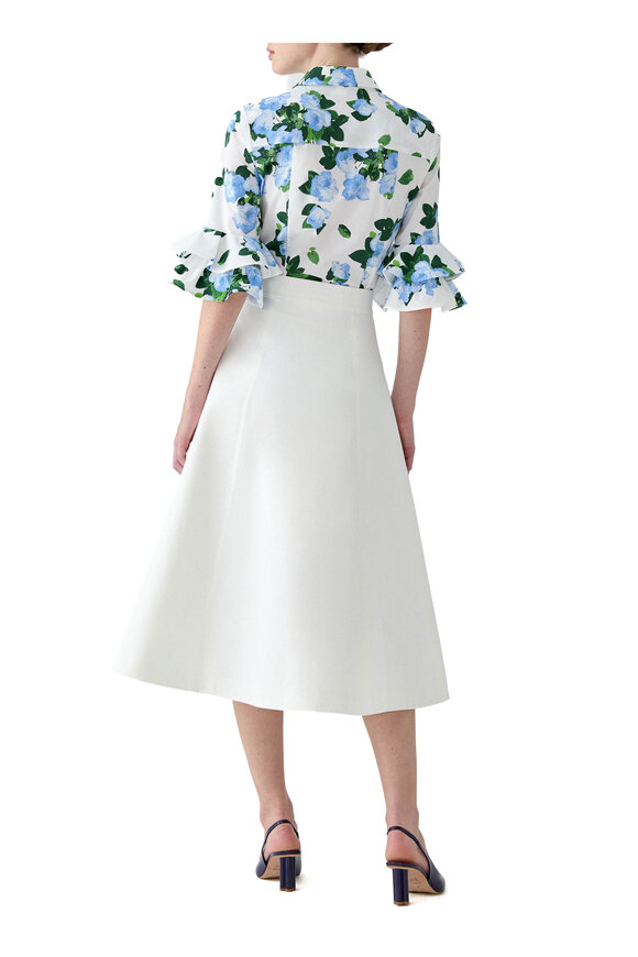 Carolina Herrera White & Blue Multi Rose Print Tiered Sleeve Top - view 3