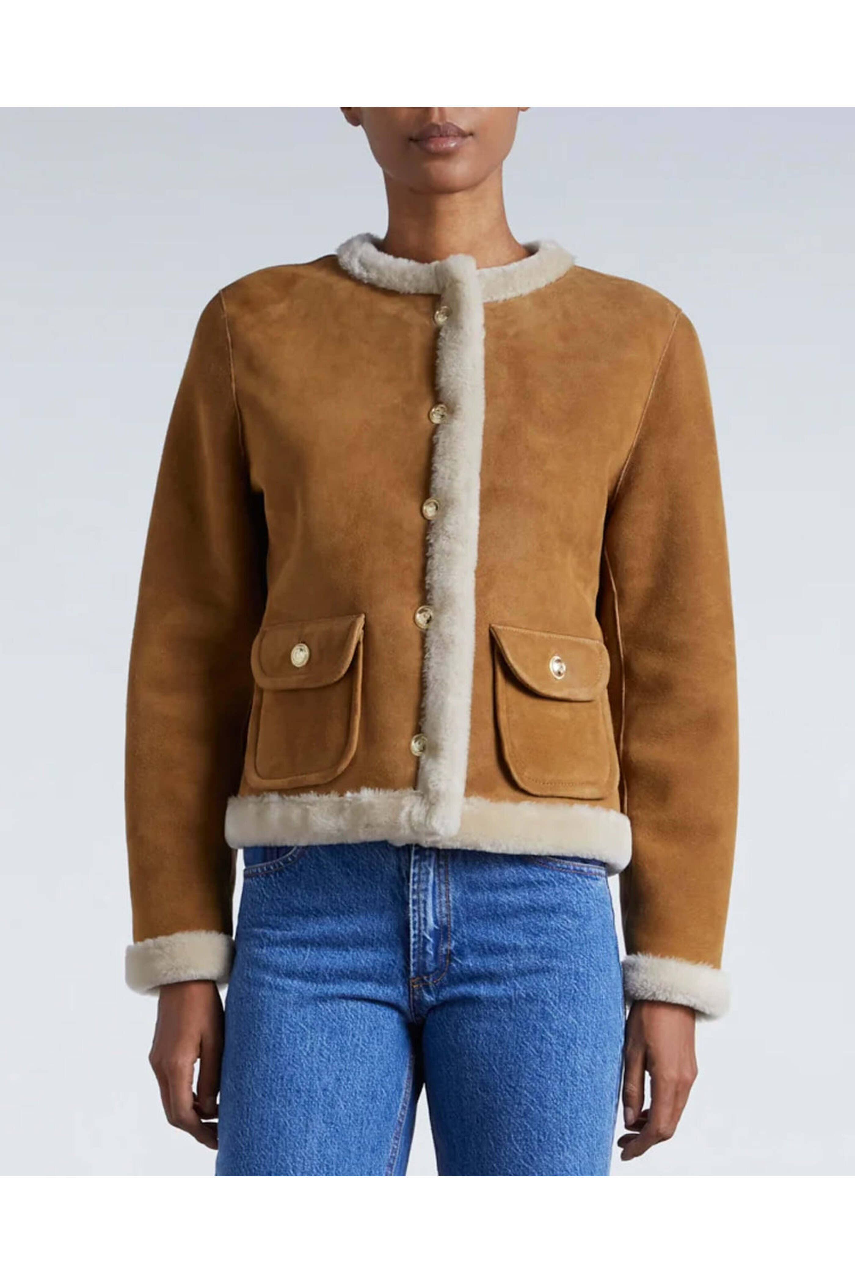 Simonetta Ravizza - Beige and Medium Brown Carmen Shearling Jacket