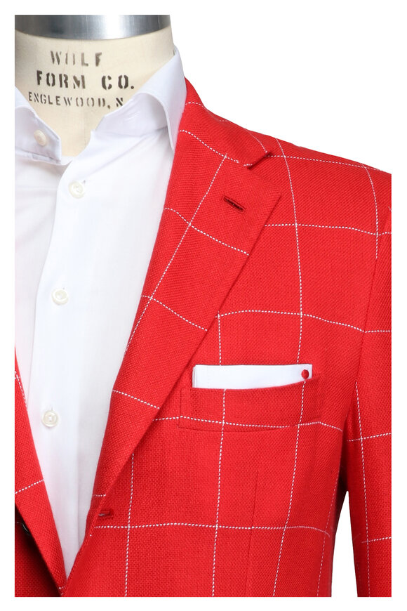 Kiton Red Windowpane Cashmere & Linen Sportcoat - view 1