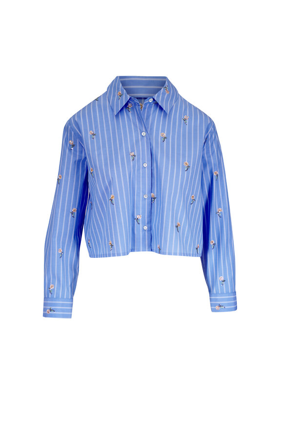 L'Agence Cosette Blue Stripe & Sequin Flower Shirt