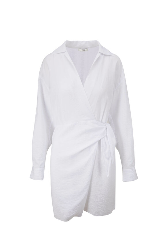 Vince - Optic White Long Sleeve Wrap Shirt Dress