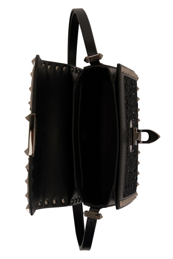 Valentino Garavani - Small Black Tweed & Rockstud Shoulder Bag 