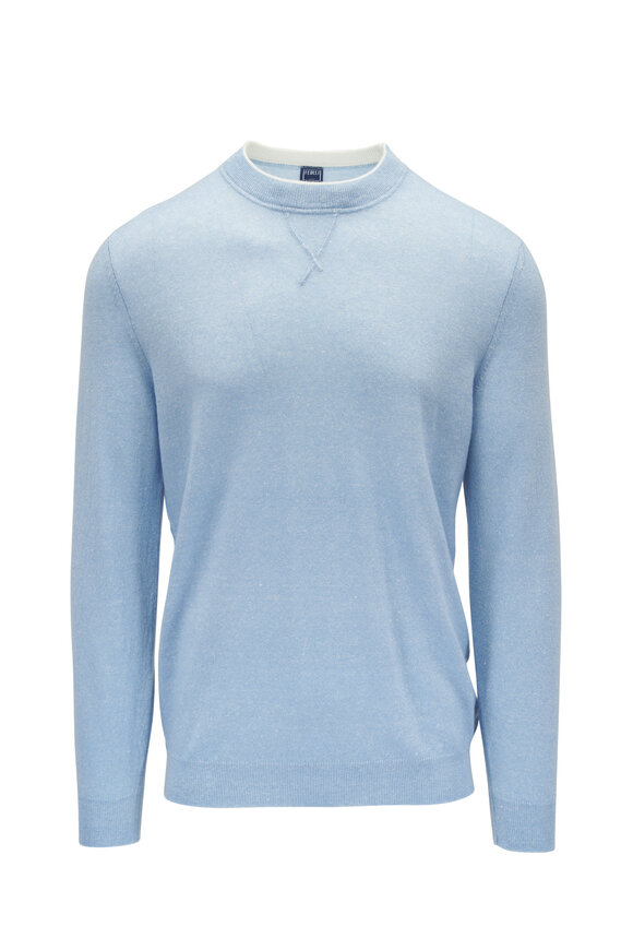 Fedeli Light Blue Cashmere & Linen Crewneck Sweater