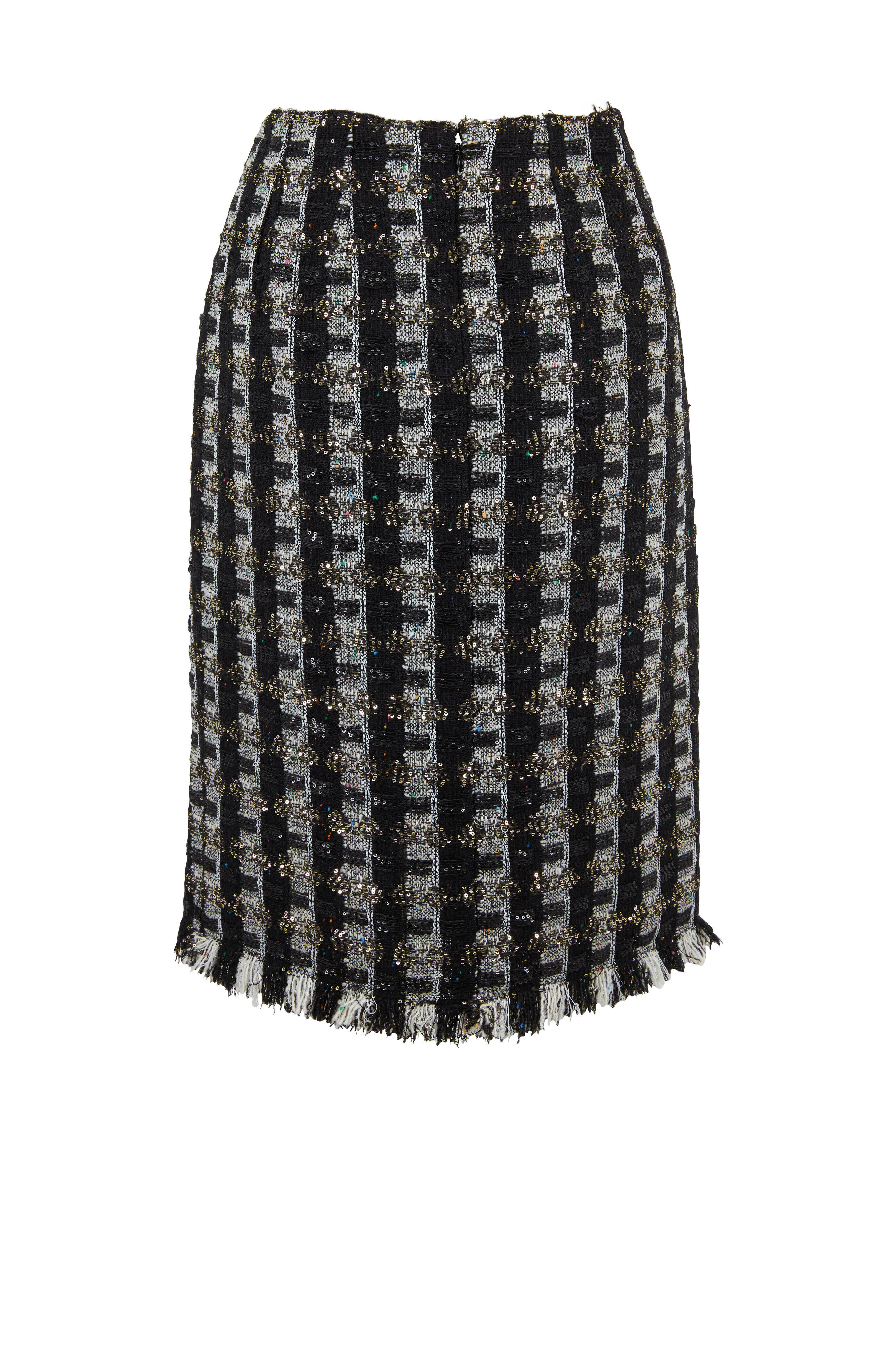 Oscar de la Renta - Navy Sequin Tweed Pencil Skirt
