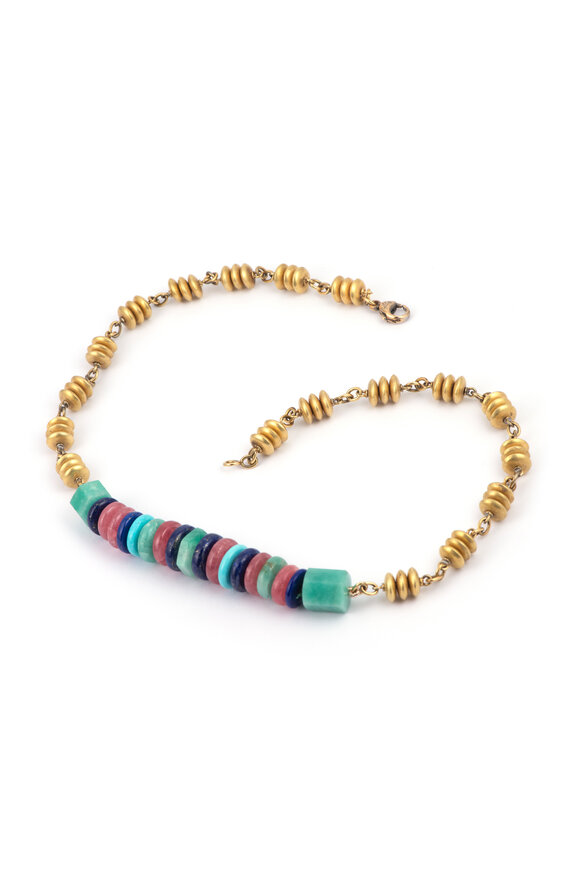 Sylva & Cie 18k Yellow Gold Lapis Turquoise & Quartz Necklace - view 1