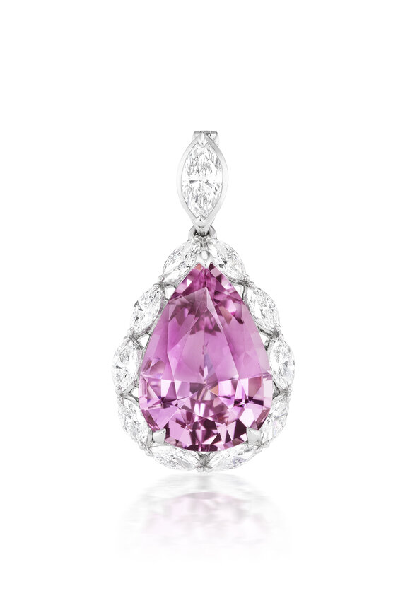 Nam Cho 18k White Gold Pink Topaz & Diamond Pear Pendant - view 1