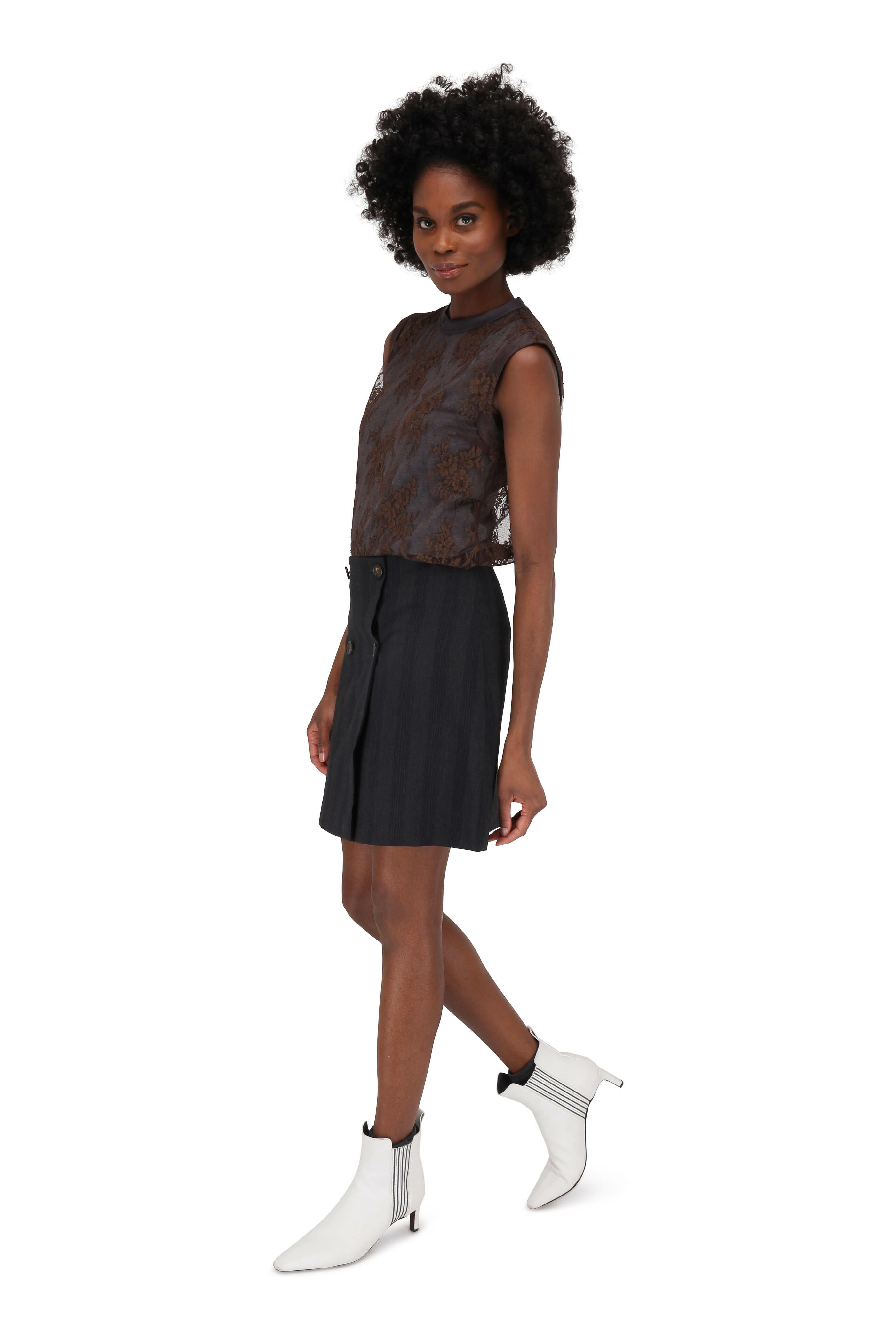 Brunello Cucinelli - Brown & Gray Lace Overlay Sleeveless Top