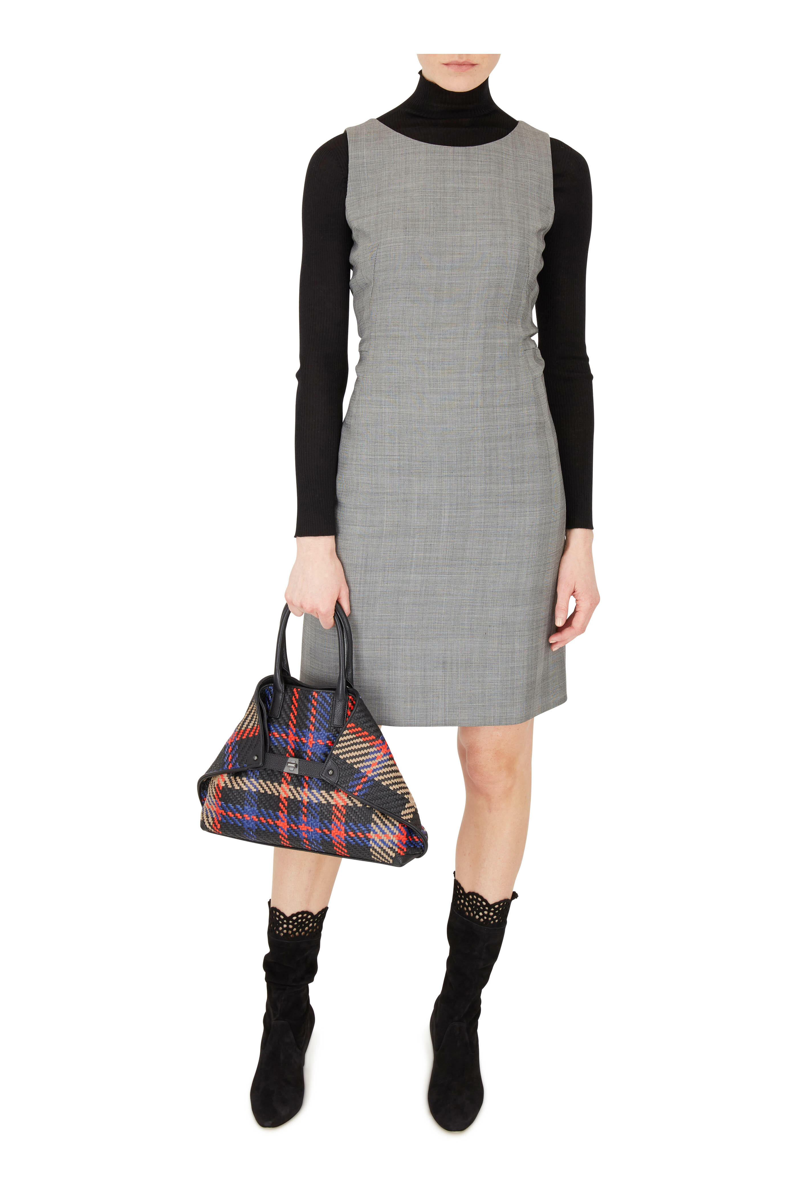 Akris - Black & Swan Glen Plaid Sleeveless Dress