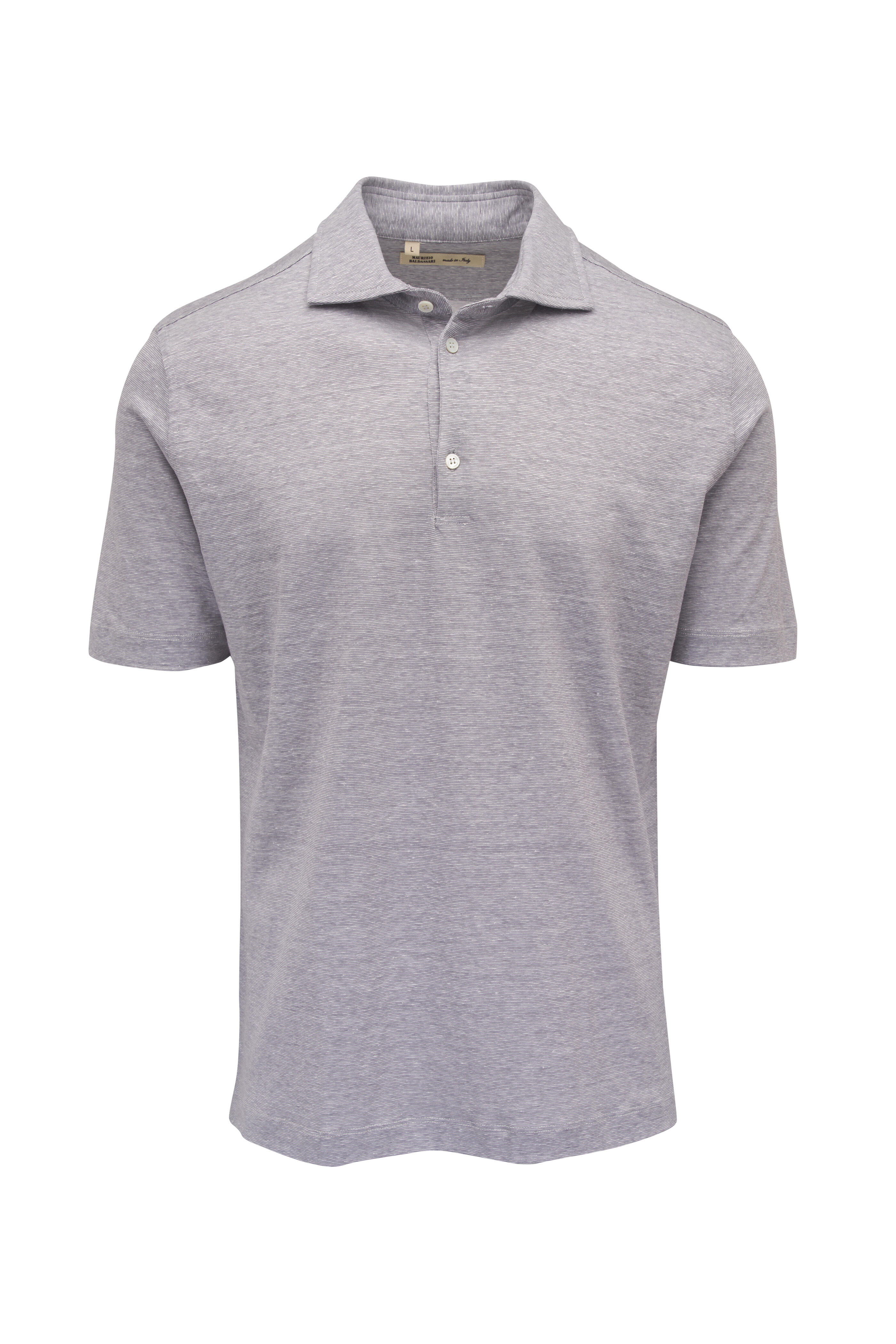 Maurizio Baldassari - Light Gray Micro Stripe Wool & Linen Polo
