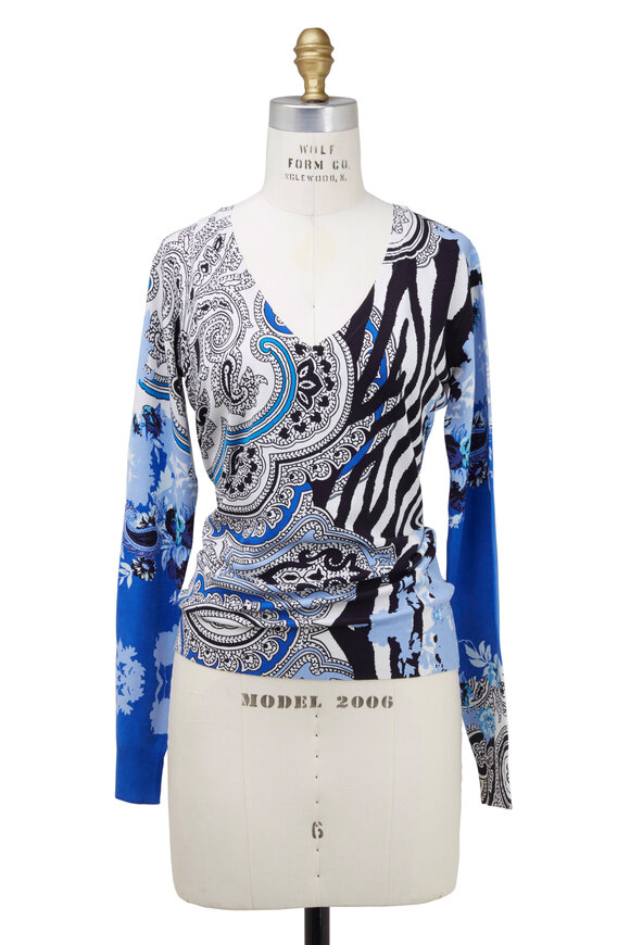 Etro - Blue Silk Zebra Sweater