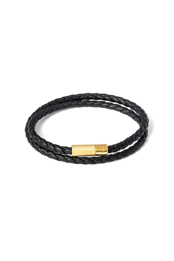 Tateossian - Pop Rigato Double Wrap Black Leather Bracelet