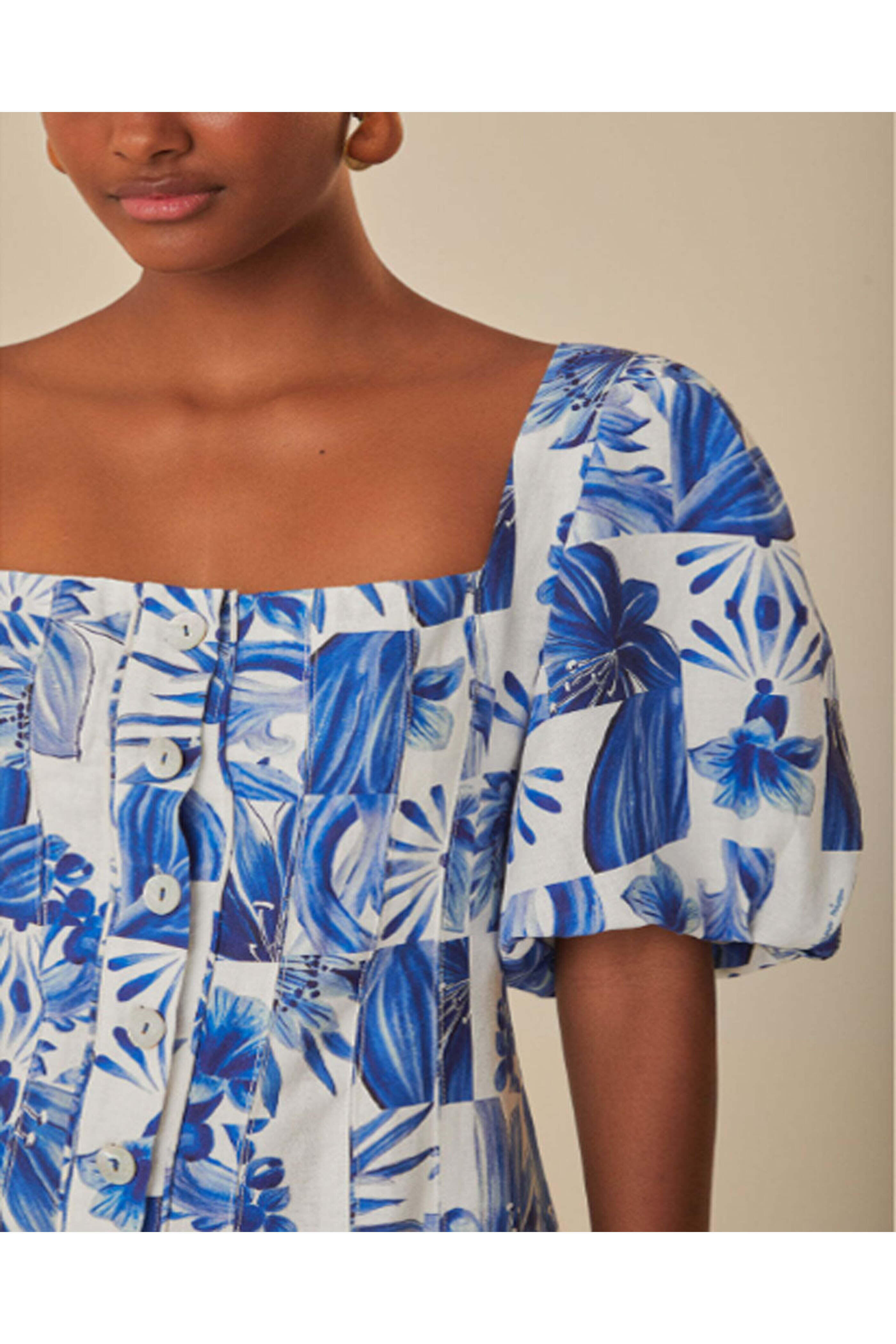 Farm Rio - Garden Tiles Off White Mini Dress