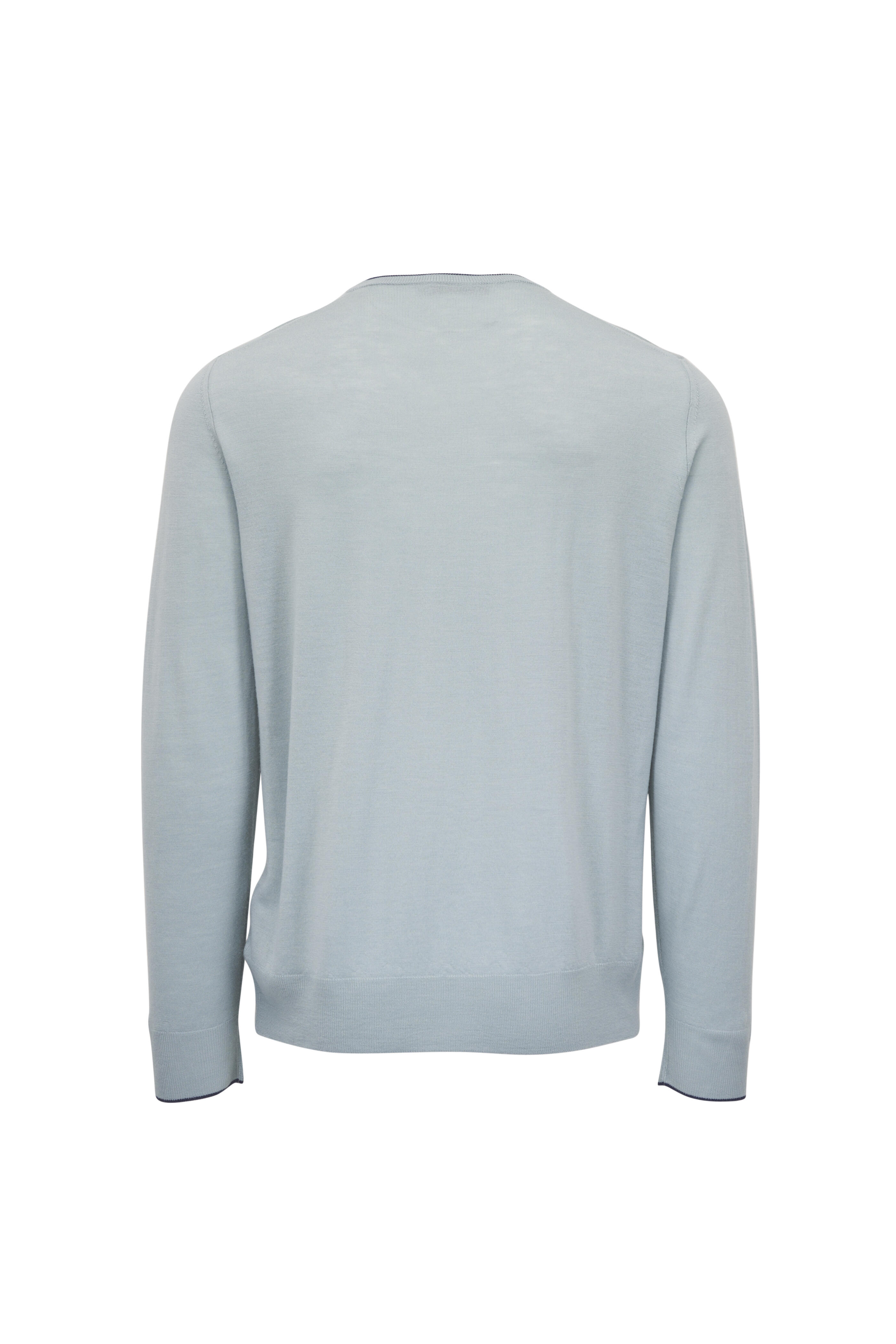 Canali - Sage Tipped Wool Jersey Crewneck Sweater