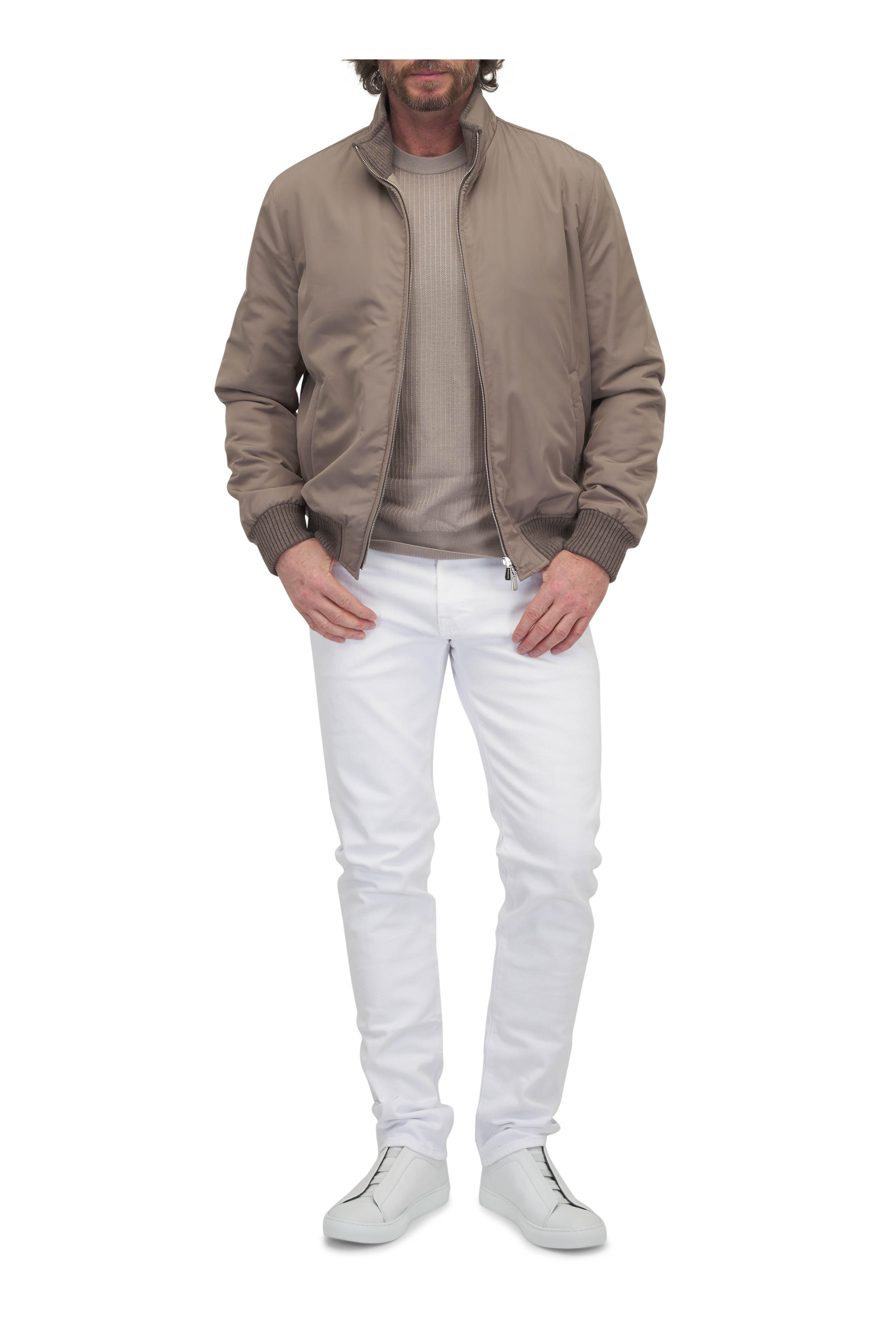 Mandelli - Taupe Cashmere Lined Full Zip Bomber
