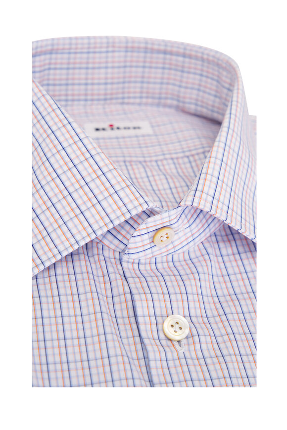 Kiton Orange & Blue Cotton Check Sport Shirt - view 2