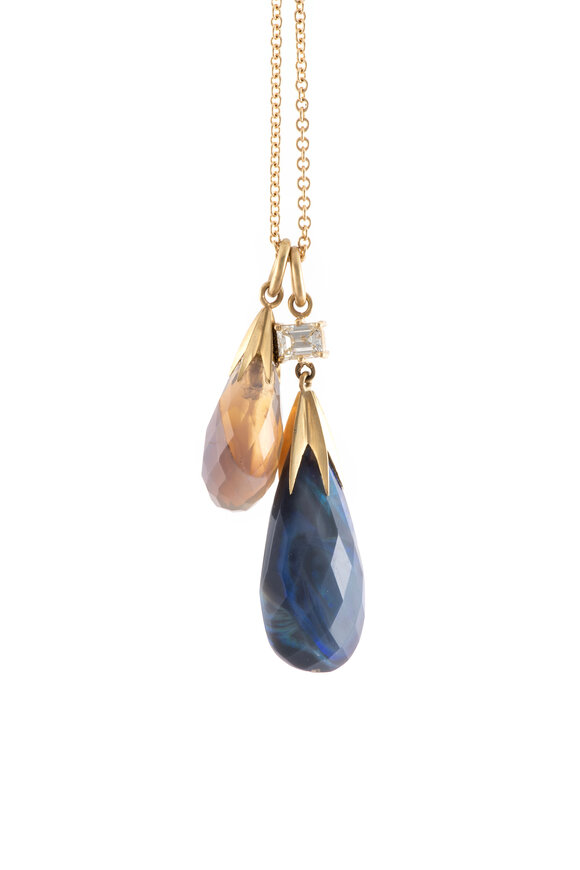 Sylva & Cie Faceted Opal Drop & Diamond Necklace