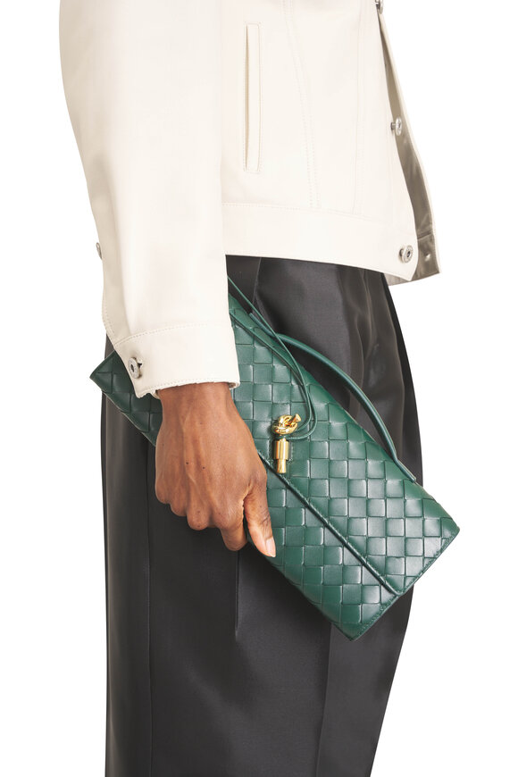 Bottega Veneta Andiamo Emerald Green Intrecciato Leather Clutch - view 2