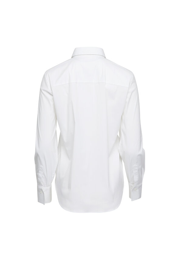 Brunello Cucinelli White Monili Collar Poplin Button Up Shirt - view 2