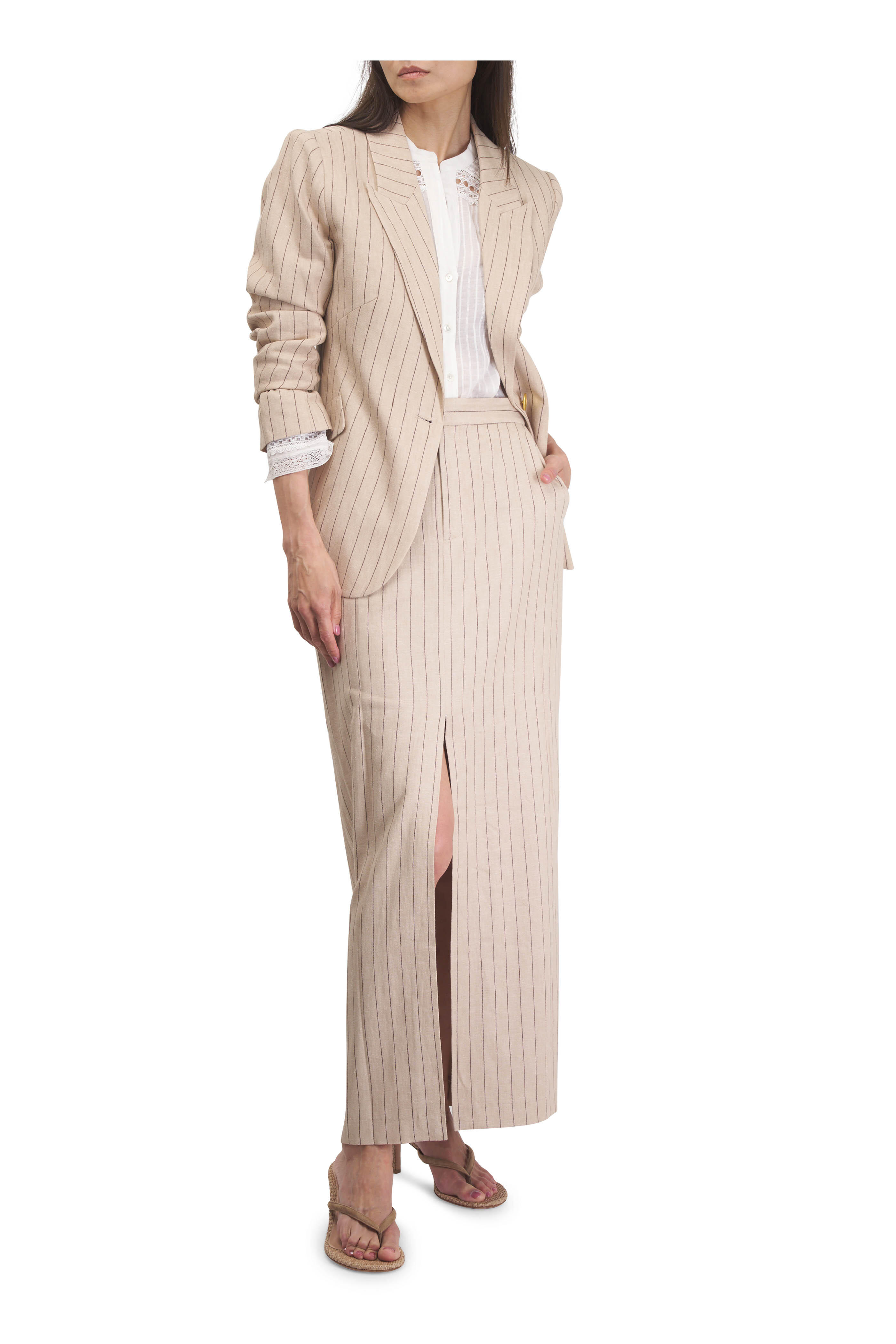 L'Agence - Maceline Tan & Brown Pinstripe Maxi Skirt