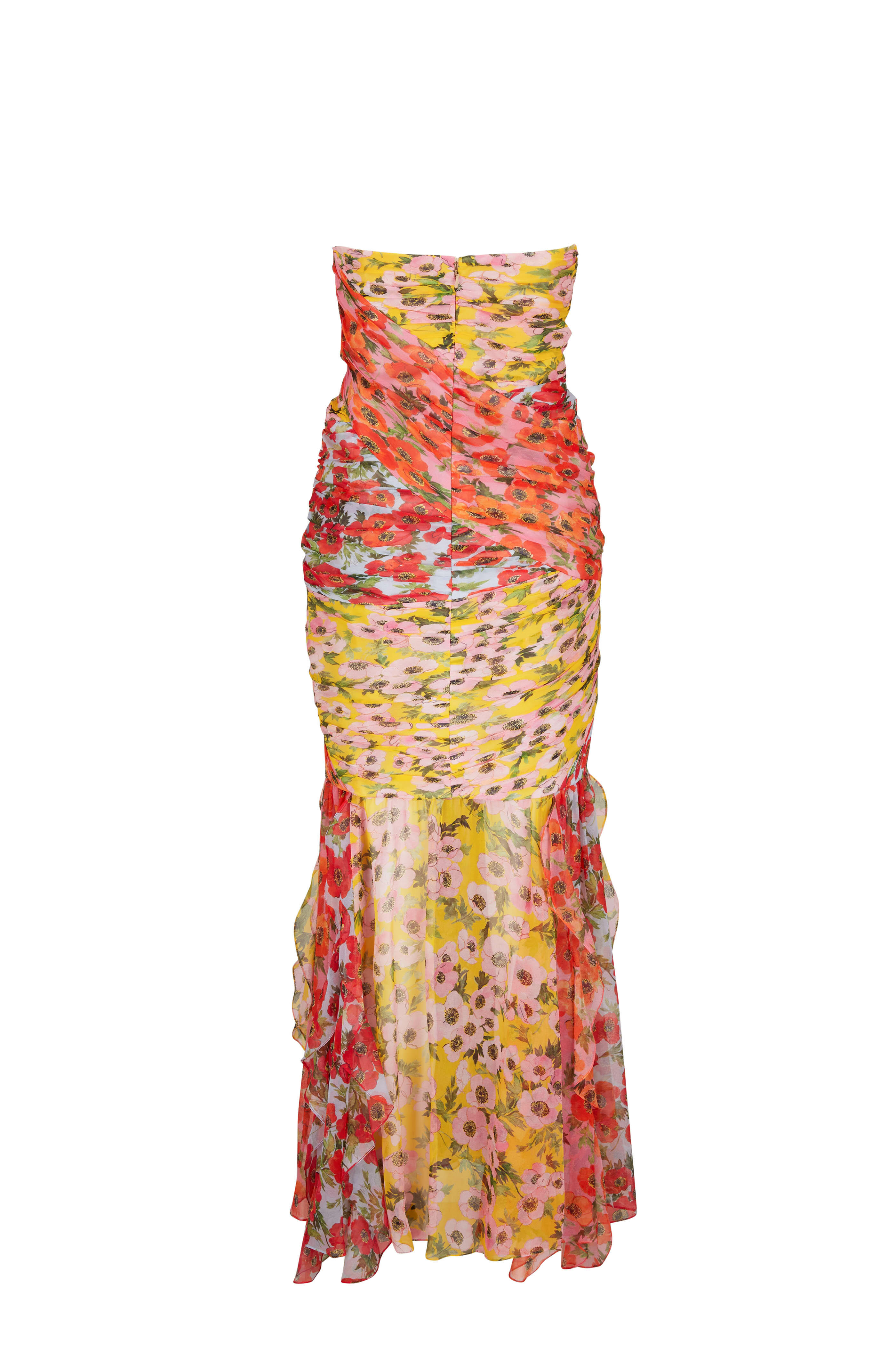 Carolina Herrera - Anemone Print Chiffon Strapless Cutout Dress