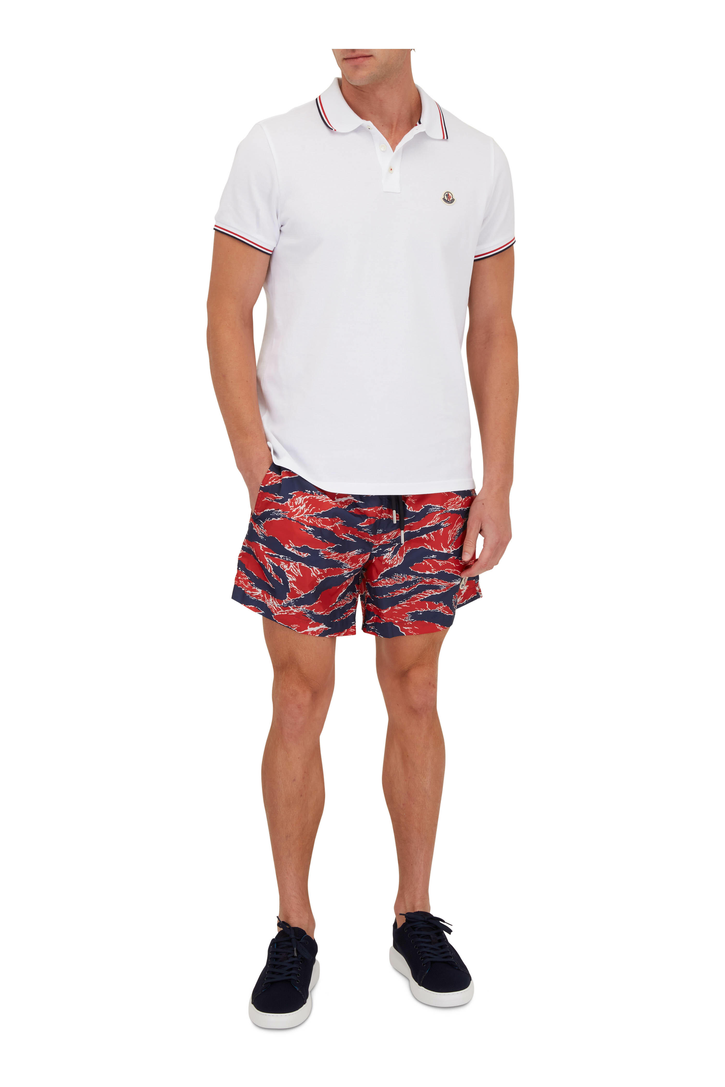 Moncler - Printed Red & Blue Swim Trunks | Mitchell Stores