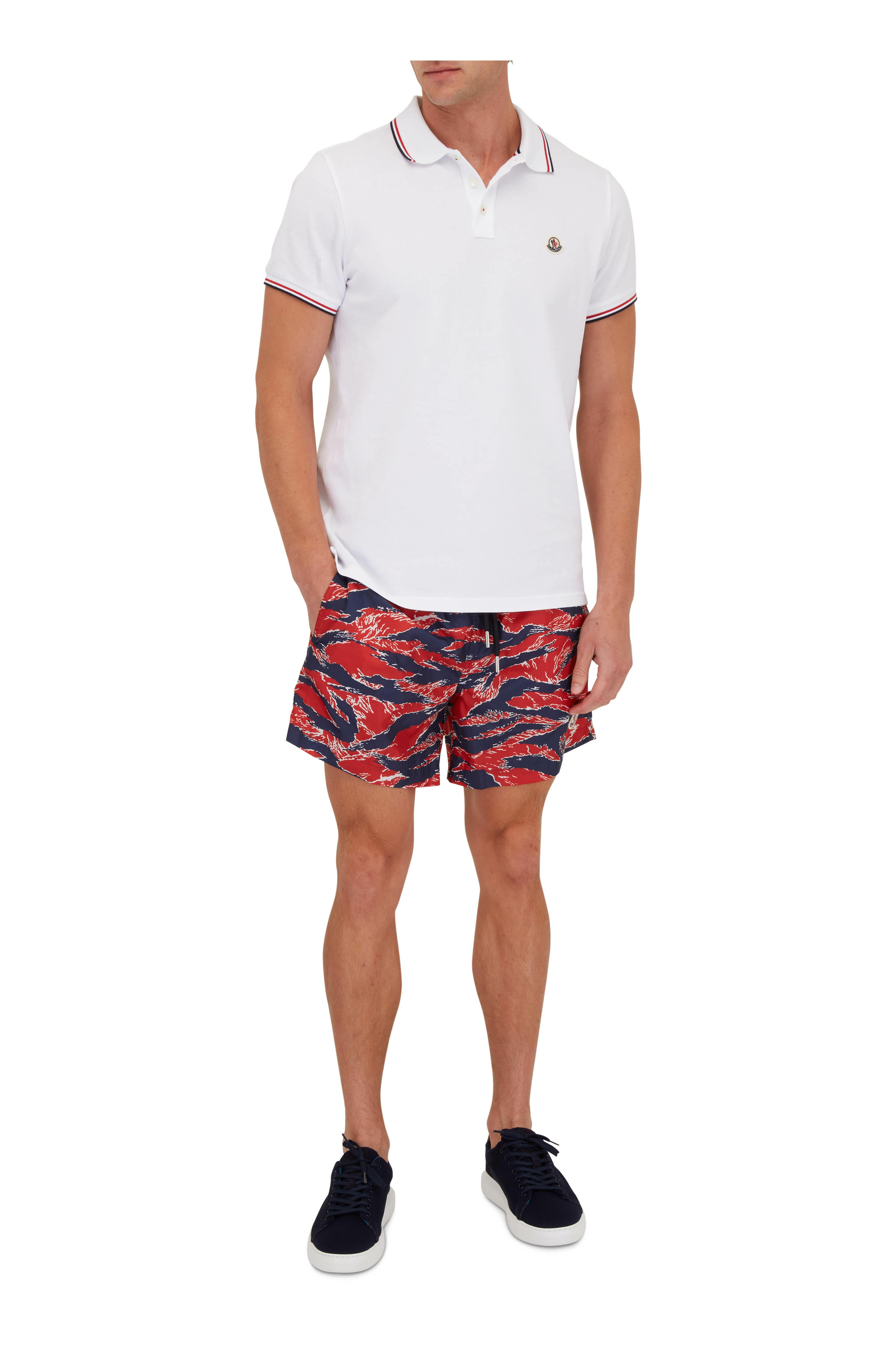 Moncler - Printed Red & Blue Swim Trunks